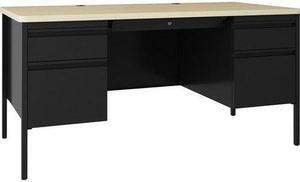 Lorell Desk, Double-Pedestal, 60"x30"x29-1/2" , Maple/Black (LLR03155)