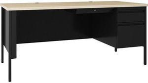 Lorell Desk, Right-Pedestal, Steel, 66"x30"x29-1/2" , Maple/Black (LLR66906)