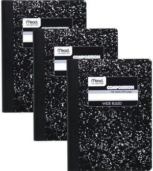 Mead Notebook, Wide-Rule, 8"Wx10"H, 3/Pk, Black (MEA38301)