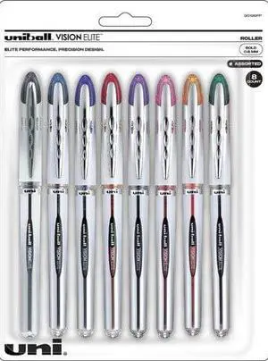 Uni-ball Vision Elite Stick Roller Ball Pen Bold Assorted Ink 8/Pk 90199PP