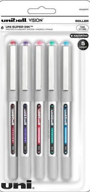 Uni-ball VISION Stick Roller Ball Pen, .7 mm, Asstd Ink/Barrel, 5/PK (UBC60381PP)