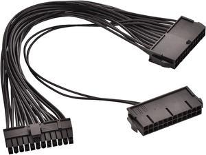 24 Pin 20+4 Dual Multiple PSU Power Supply Cable Splitter Adapter for ATX Motherboard Extension Kit 18AWG 1 Feet (Black)