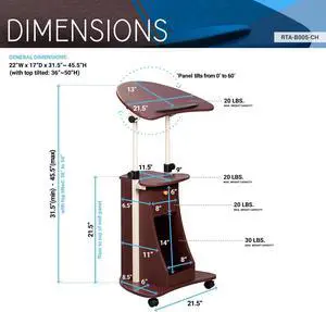 Sit-to-Stand Rolling Adjustable Laptop Cart With Storage, Chocolate