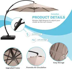 11 ft Deluxe Patio Umbrella with Base Included,Outdoor Large Hanging Cantilever Curvy Umbrella with 360° Rotation for Pool,Garden,Deck,Lawn(Champagne)