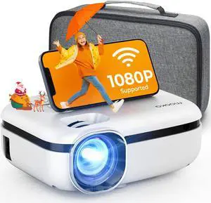 WiFi Portable Projector 8000L with Carrying Bag, 1080P Supported white(RD-823)