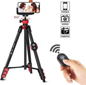 Portable Tripod with Phone Clip and Bluetooth Remote Control Black Red(T60)