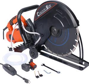 Electric 14" Cut Off Saw Wet/Dry Concrete Saw Cutter Guide Roller with Water Line Attachment