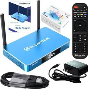Superbox S6 Max Android TV Box, 6K Smart Media Player with Voice Control, 4GB RAM + 64GB Storage, Dual-Band WiFi (2T2R), Includes Setup Guide & Phone Support, Free Channels, 2025 Edition