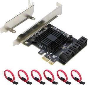 SATA Expansion Card 6Port, RIITOP PCI-e x1 to SATA Hard Drive Controller Card Adapter, Come with Low Profile Bracket (JMB575+ASM1062 Chipset) - NO RAID