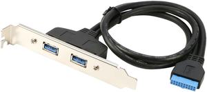 RIITOP 2 Ports USB 3.0 Female Back Panel to MB 20pin Header Connector Cable Adapter with PCI Slot Plate Bracket 1.5ft