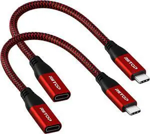 USB Type C Extension Cable 10Gbps 7.8inch 2Pack, RIITOP USB 3.1 Gen2 10Gb Type C Male to Female Extension Cord PD Fast Charging & Data Sync for iPad Mini 6th, MacBook Mac Mini/Pro, iPhone 13