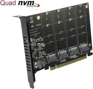 Quad M.2 NVMe to PCIe Adapter Expansion Card (PCIe Bifurcation Motherboard is Required), Support 4* M.2 PCIe NVMe SSD