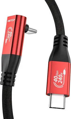 RIITOP 40Gbps USB C to USB C Cable [Right Angled, 3.3ft], 48V/5A 240W Charging Support 8K 60Hz HD Display,USB4 Braided Cable for Thunderbolt 4/3, Compatible with External SSD,eGpu,USB-C Docking