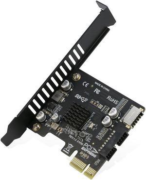 PCI-E 1X to USB 3.2 GEN1 5Gbps 20pin Front Panel Header (to Type-c Front Panel Header) + USB 3.0 19Pin Socket Expansion Card,Type-E Internal 20-pin Front Panel Connector Riser Card