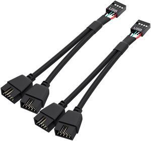 Motherboard 9pin USB2.0 to Dual 9pin Extension Cable, 9pin to 2 * 9pin Splitter Cable Cord, Motherboard USB 9Pin Header Cable, Black [2Pack]