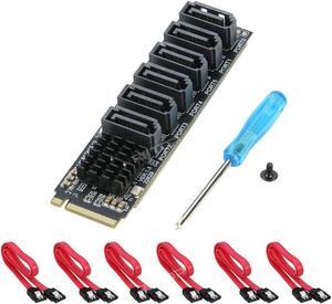 NVME M-Key PCI Express to SATA 3.0 6Gbps 6 Ports Adapter Converter Hard Drive Extension Card 2280, Come with 6x SATA3 Cables