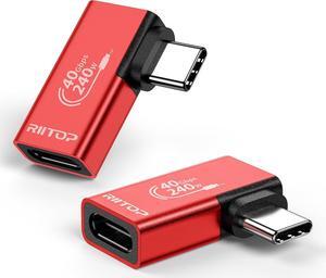 240W USB C Right Angle Adapter (2 Pack),90 Degree USB C to USB Type-C Male to Female Adapter, 240W Charging and 40Gbps Data Sync, for Laptop & Tablet & Mobile Phone