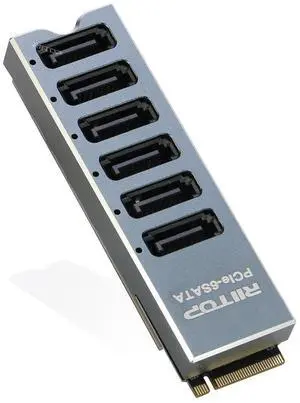 M.2 to SATA Adapter [6-Port], RIITOP M2 NVMe to SATA 3.0 Card with ASM1166 Chipset for SSD/HDD up to 6Gbps, Come with Heatsink