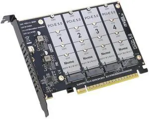 Quad M.2 NVMe to PCIe Adapter Expansion Card (PCIe Bifurcation Motherboard is Required), Support 4* M.2 PCIe NVMe SSD Quad M.2 NVMe to PCIe Adapter Expansion Card (PCIe Bifurcation Motherboard is Required), Support 4* M.2 PCIe NVMe SSD
