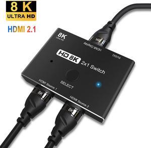 HDMI2.1 2 x 1 Switch Ultra HD 8K@60Hz 4K@120Hz Switcher Splitter For 2 Sources to 1 Display