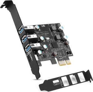 PCI-E to USB 3.0 Expansion Card Type C +3 USB3.0 - UP to 5G Transmission rate Supports UASP with Low Profile Bracket