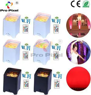 6pcs WIFI Wireless DMX Battery Power RGBWA UV 6 IN 1 LED Par Can light with  Remote for Wedding uplights