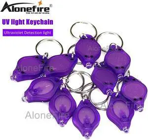 Purple 395nm Uv LED Mini Keychain light Id Currency Passports Cat Dog pet urine Money Detector Ultraviolet torch lamp