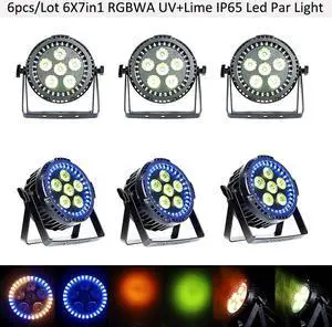 PAID 6pcs/lot Waterproof PAR Light 6x7in1 RGBWA UV +Lime LED Par Light +Rainbow Ring Effect IP65 LED Par Can Lights US Stock