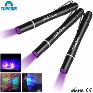 Mini Pocket LED UV Light 395nM 380nM 365nM Ultraviolet Penlight Aluminum Alloy UV Pen Flashlight With Clip Money Detect