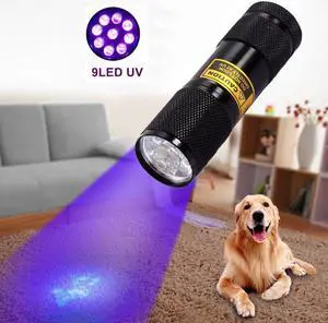 9 Led 395nm Ultra violet flash light Cat Dog Pet urine Money Hotel UV Detector Mini flashlight Travel Lamp AAA battery