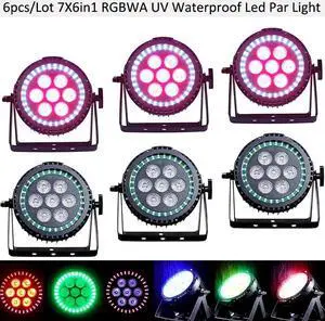PAID 6pcs/lot Waterproof 7x6in1 RGBWA UV +Lime LED Par Light Rainbow Ring Effect IP65 LED Outdoor Par Can Lights