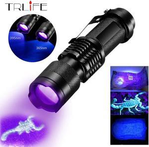 Flashlight 365nm/395nm Ultra Violet Light Zoom Mini  Black Light Pet Urine Stains Detector Scorpion Use AA 14500 battery