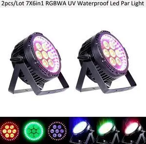 STOCK 7x6in1 RGBWA UV +Lime LED Par Light Rainbow Ring Effect IP65 LED Outdoor Par Can Lights TAX PAID 2pcs/lot