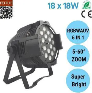 shipping 18x18w 6IN1 LED Par Light RGBWA UV LED Par Can Stage Light 5-60 Degree Zoom Wash DJ Disco Wedding Par64 Equipment