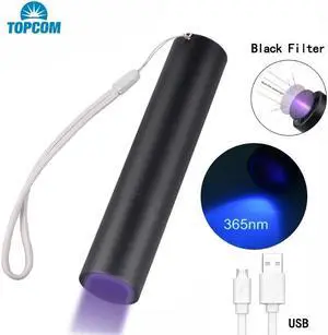 365nm LED UV Flashlight USB Rechargeable Ultraviolet Light 3W LED UV Lantern With Black Filter Lens For Pet Urine Detect