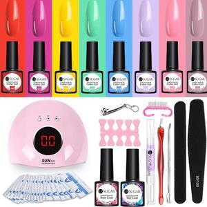 Set 8 Colors Glitter Soak Off Gel Polish Nail Kit 24W UV Led Lamp Dryer  Nail Art Tools Set