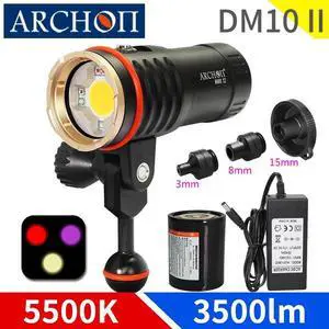 II 5500K 3500lumens HD video diving photoraphy lights Underwater 100m diving video lights UV red fill light dive flashlight