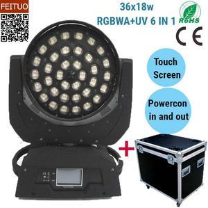 Professional LED Moving Head 36x18w Zoom Wash RGBWA UV 6IN1 Lyre Lighting for Party  Disco Wedding (2Pcs + fly case)