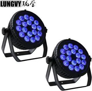Shipping 2pcs/lot 18x18W RGBWA UV 6in1 LED DMX512 Par Light LED Indoor Aluminum Black Case DMX512 Professional