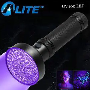 Flashlight 395 Nm 100 LEDs Blacklight 10W  LED Torch Light For Pet urine testing & Dog Cat Urine Detector,6 x AA Battery