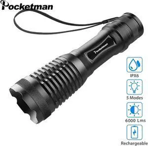 3800LM 2in1 UV/White light Tactical LED Flashlight T6 LED Torch 18650 Battery IP65 Waterproof Zoomable 5 Light Modes for Camp