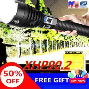 80000lm Dropshipping XHP90.2 LED  XLamp Flashlight Zoom USB Rechargeable Power Display Powerful Torch 18650 26650 Handheld Light