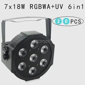 20pcs/lots 25 Angle big lens 7x18W led Par lights RGBWA UV 6in1 flat par led dmx512 disco lights professional stage dj equipment