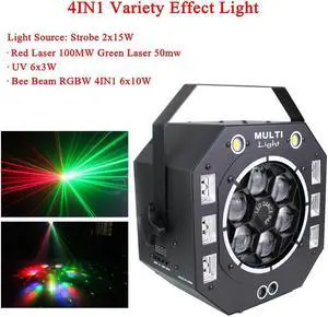 Disco Light 120W Beam Strobe Laser UV 4IN1 Variety Effect Light Sound Actived DMX512 Party DJ Stage Wedding Christmas Lamp