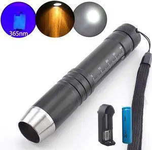 power UV 365nm Led Flashilight Fluorescent Blacklight  yellow white flash Lamp Torch Jewelry stone Lighting detection