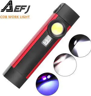 Portable 4 Mode COB Flashlight UV Torch USB Rechargeable LED Work Light Magnetic XPE Hanging Hook Lamp For Outdoor Camping