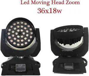 2pcs/lot 36X18W Moving Head Zoom Wash Light RGBWA UV 6in1 Circle Ring Color Change Rotation Wedding Disco Show Stage Light