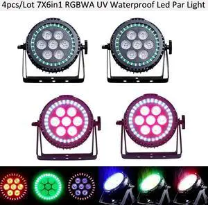 PAID 4pcs/lot 7x6in1 RGBWA UV +Lime LED Par Light Rainbow Ring Effect IP65 LED Outdoor Par Can Lights