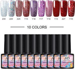 DOLL10 Pcs/Set Glitter Color Nail Gel Polish Set LED Semi Permanent UV Lamp Top Base Coat Soak Off Nail Art Set