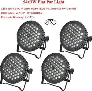 4Pcs/Lot DMX Control LED Par 54x3W RGBW/RGBWA/RGBWA-UV Optional LEDs DMX  Channels LED Flat Par Light Professional DJ Equipment